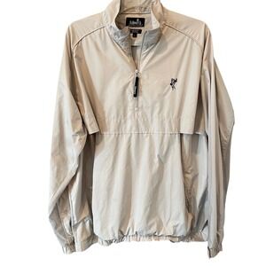 Ashworth Weather Systems Mens Large Tan Beige Golf Windbreaker Quarter Zip